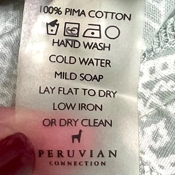 Peruvian Connection Light Green Printed Pima Cotton Bateau Neck Top Women Medium - Picture 8 of 10